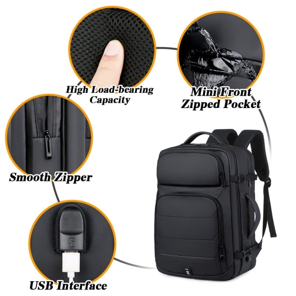 Kabinryggsäck 45x36x20 easyJet Expanderbar Reseryggsäck USB-Port Nylon Laptopväska 17 Tum Vattentät Resväska EasyJet Flygplanskabin