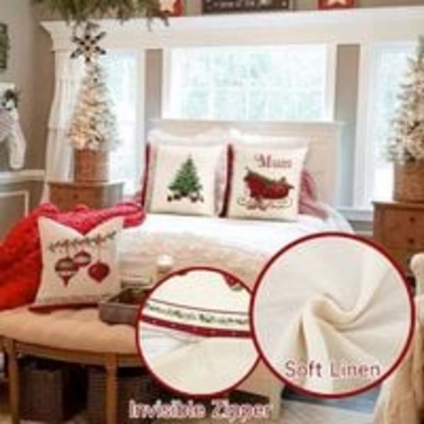 Jul kuddfodral 40x40 Set om 4 Dekorativa jul kuddfodral Dekorativ bomull och linne örngott 40 x 40 cm för sovrum, Napé,