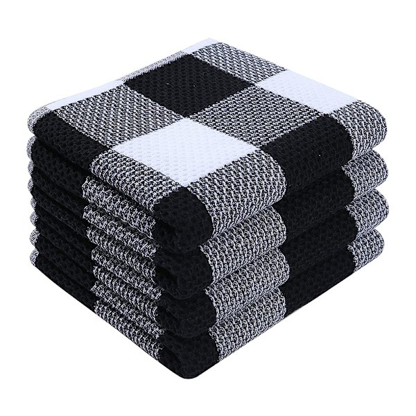 Sats med 4 kökshanddukar, 100 % bomull, 33 x 71 cm, mjuka kökshanddukar, absorberande kökshanddukar, kökshanddukar, luddfria rutiga mönstrade kökshanddukar, rengöring