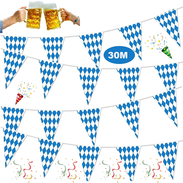 Oktoberfest Dekoration 30 Wimpel Blau Weiß Girlande Flagge 20 x 30 cm