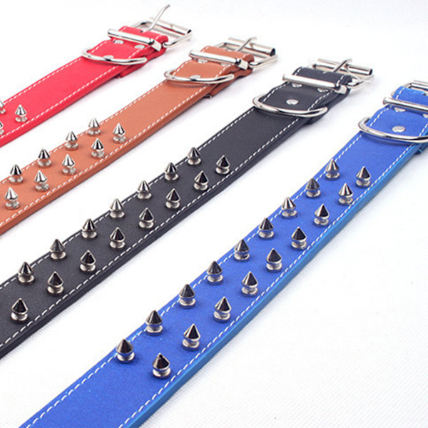 Punkig Hundhalsband med Spikar PU Läder Justerbart Nitat Hundhalsband med Spikar Rivet Djurhalsband för Mellanstora till Stora Hundar Blå