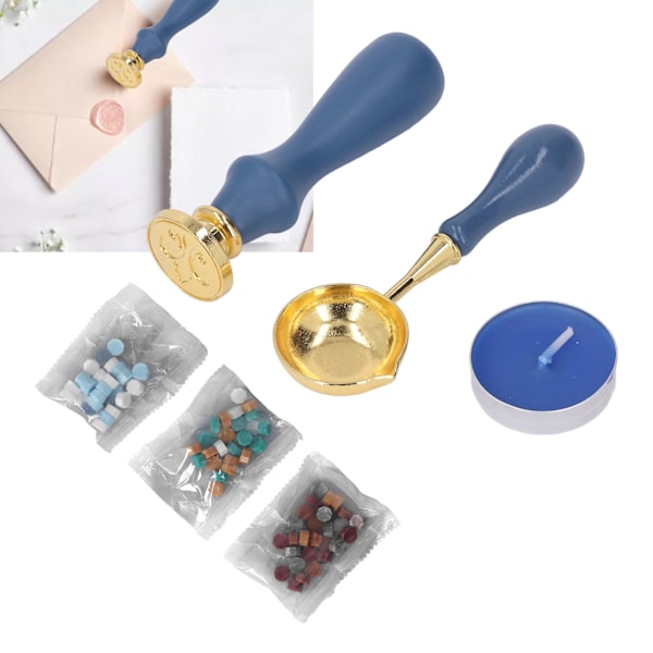 6 st vaxstämpelset mörkblå retro DIY stämpel handkonto kuvert brandfärg tätningsvax kit presentask dekor