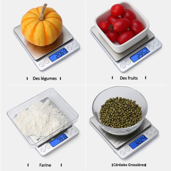 Digital Gram Våg 500g 0.01g Mat Våg Hög Precision Kök Våg Multifunktionell Rostfritt Stål Fick Våg med Bakgrundsbelyst LCD-skärm Tare PCS