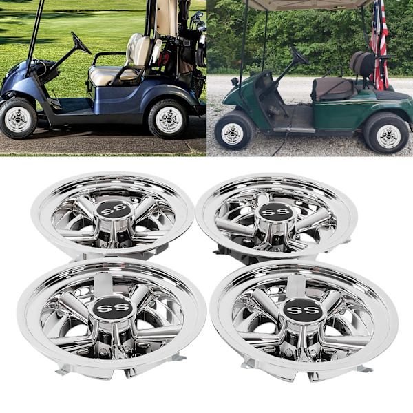 Club Car Hjulnavskåpor 5-ekrad för SS-stil Silverpläterade Ersättning för EZGO 8 tum