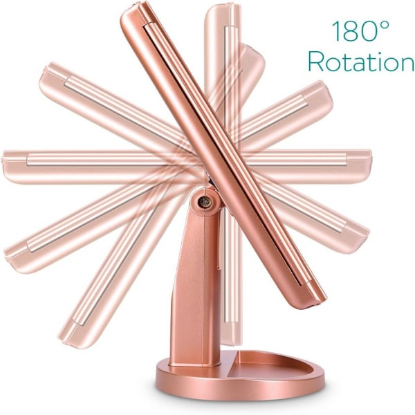 Navaris 3-sidig LED-belyst Spegel att Ställa - Vikbar Triptyk Sminkspegel på Ställ med 2x3 Förstorande Effekt - Batteri eller USB - Roséguld