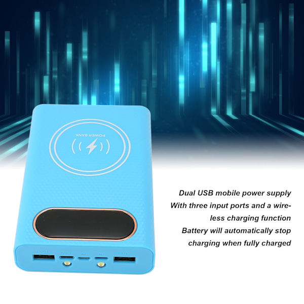 Extern Backup-laddare, portabel batterilåda med stor kapacitet, strömdisplay och intelligent automatisk avstängning, trådlös laddningsfunktion, för