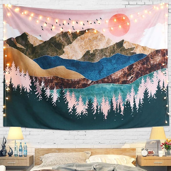 Bohemian Visions Natur Skog Gobeläng, Landskapsgobeläng med Miljövänligt Polyestertyg, Multifunktionell för Heminredning, 150 cm x 130 cm