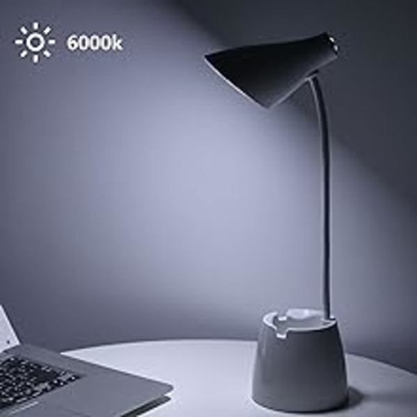 Bordslampa, LED-bordslampa 3 ljuslägen och peksensor, 360° roterande skrivbordslampa med dimbar intensitet för att läsa, studera, arbeta (Vit)