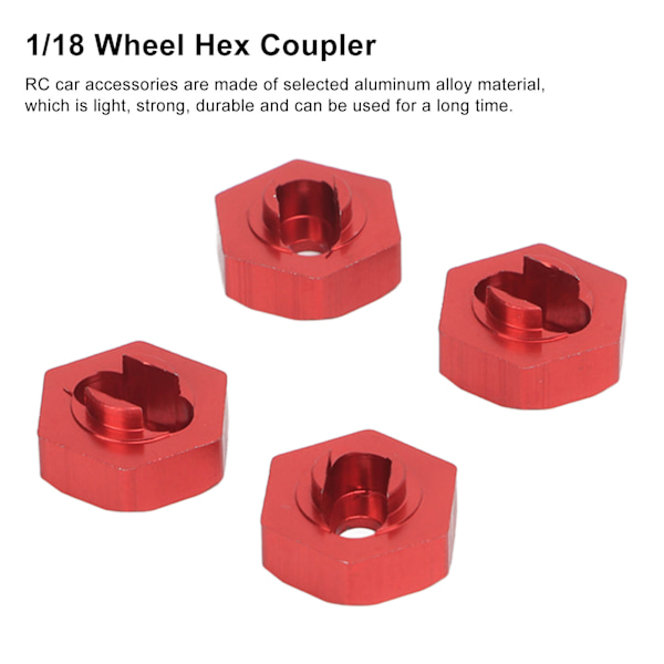 4PCS hjulnavadapter i aluminiumlegering, hjulnavkoppling för Traxxas LaTrax Teton 1/18 RC-bil, röd