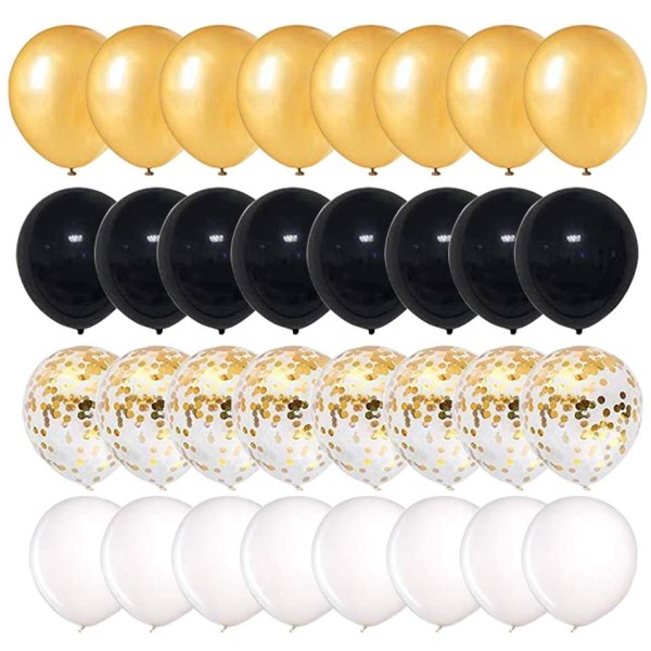 60 delar svart guld Vita ballonger, födelsedagsdekorationsballong