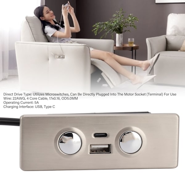 5-stifts lyftstol Power Recliner Handkontroll Elektrisk Soffa Fjärrkontroll USB Typ C Laddningsport
