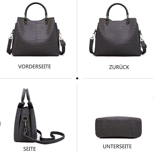 Damhandväska set shopper axelväska krokodilhandväska medelstor dam axelväska PU läder kontorshandväska 3-delad väska med plånbok