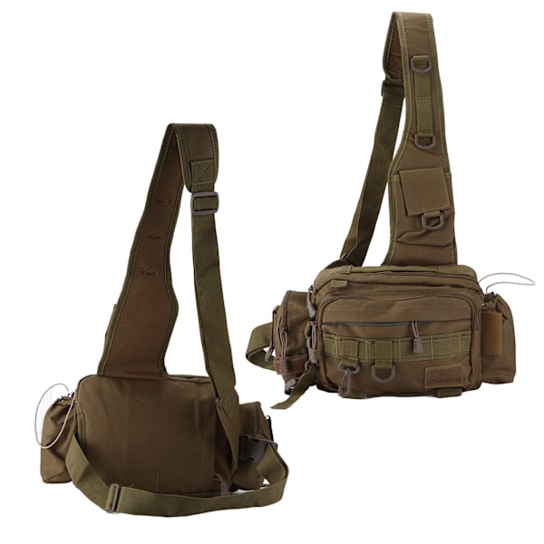 Fiskeutrustning Väska Nylon 600D Fiskeutrustning Sling Pack med Midjebälte för Utomhus CyklingKhaki