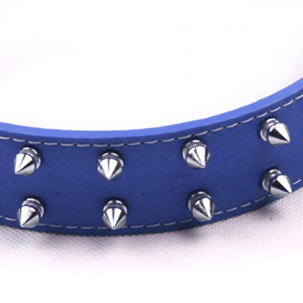 Punkig Hundhalsband med Spikar PU Läder Justerbart Nitat Hundhalsband med Spikar Rivet Djurhalsband för Mellanstora till Stora Hundar Blå