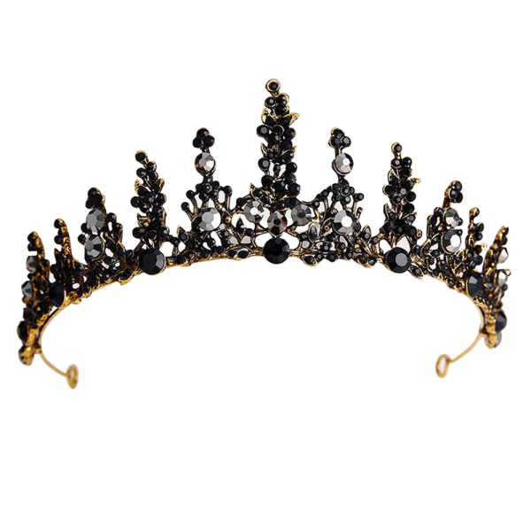 Drottningkrona med svarta juveler, runda vintage och -kronor, kristallkostymer till festkronor för bröllop