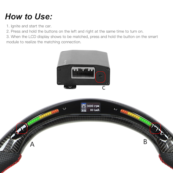 32 LED Växlingsljusdisplay Kolfiber Rattersättning för Ford Mustang 2010‑2014