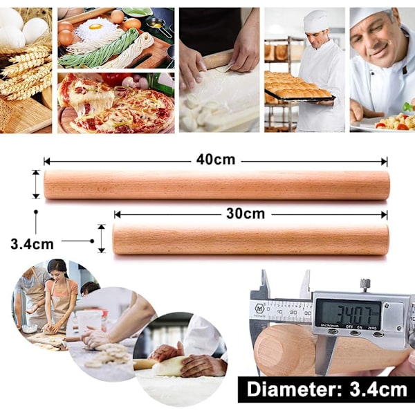 Degpinne för pastadeg, köksbakverktyg med robust och hållbar naturlig bok, sömlös yta för non-stick upplevelse, lätt att rengöra och