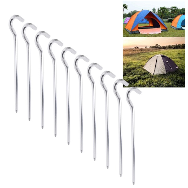 10 st tältpinnar i kraftig aluminiumlegering med krok för camping/vandring