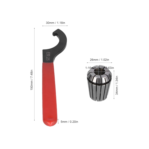 ER25 Fjäderklämmor Morsekon Kopplingsskaft Kolvchuck Morsehållare Nyckel Fjäderkolvset MTB3-ER25-M12