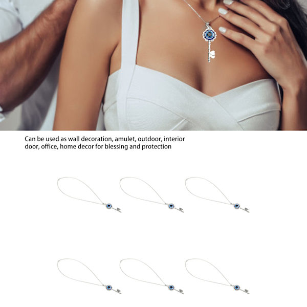 6PCS Evil Eye Halsband Nyckelform Lycka Blå Öga Halsband Elegant Charmiga Legeringar Glas Halsband Evil Eye för Välsignelse