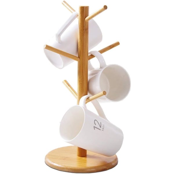 Mugghållare Träd, Kaffekoppshållare, Bambu Mugg Tree Stand, Kaffekoppställ Torktumlare med 6 krokar$Bambu trämuggställ Tree Kaffe Tekopp Organizer