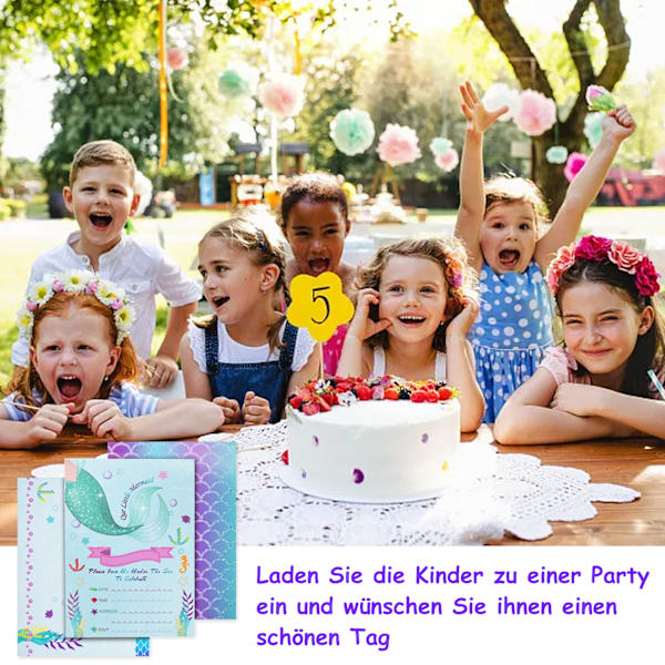 VULAVA 12x glitterinbjudningskort för fester och barnkalas - färgglad sjöjungfrudesign är inbjudan för flickor pojkar barn för