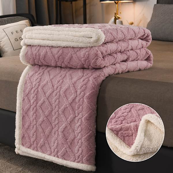 Gosig filt 100 x 150 cm liten fluffig tjock filt lila vit stickad filt soff filt soffa filt dubbelsidig extra mjuk och varm
