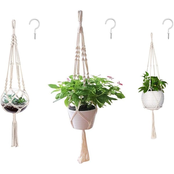 Vintageinspirerad handvävd makramé, mångsidig storlek makramé växtupphängare för inomhus utomhus boho heminredning, stark flexibel vävd design