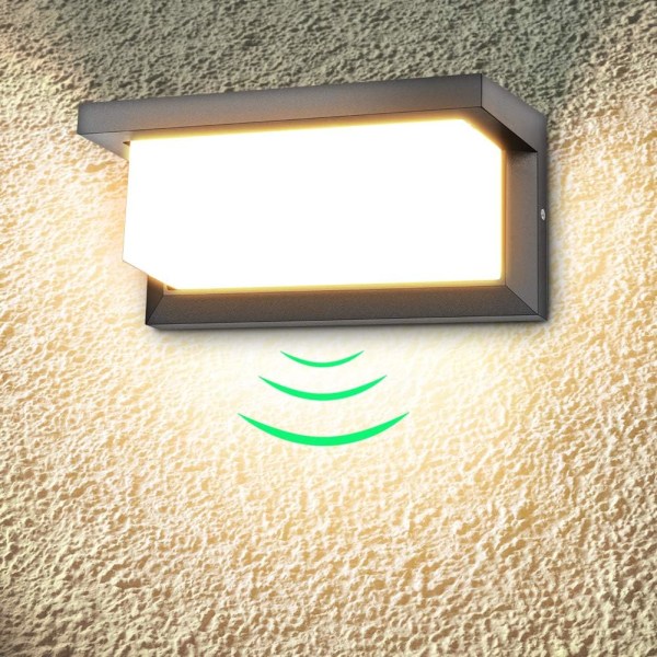 18W LED utomhusvägglampa med rörelsesensor Modern vattentät utomhusvägglampa 3000K varmvit LED vägglampa IP65 vattentät 1260lm