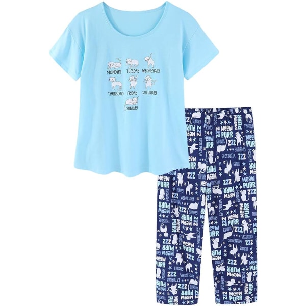 Blå pyjamasset för kvinnor - Pyjamas för kvinnor set Plus size nattkläder Toppar med byxor Summer Pjs Sets