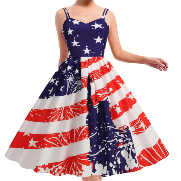 Patriotic Dress 4 juli American Flag Ärmlös Klänning Retro