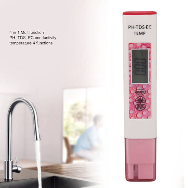 Digital Vatten Testare Penna 4 i 1 Noggrann Känslig Bärbar PH TDS EC Temperatur Vattenkvalitetsmätare Rosa