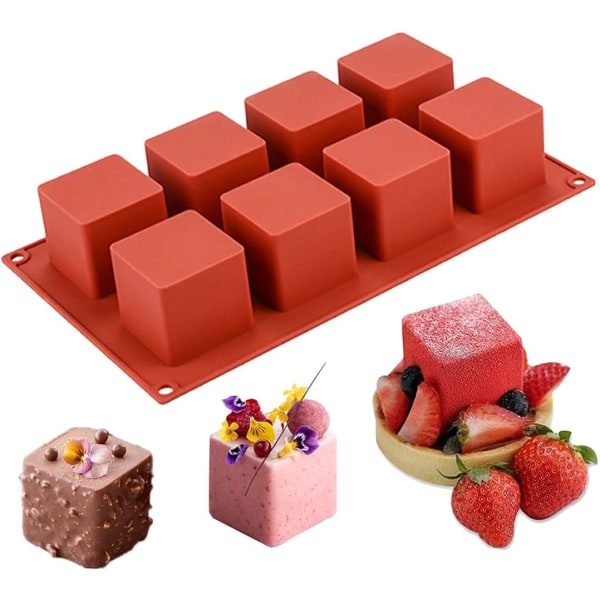 3D fyrkantig form | 2" x 2" x 2" fyrkantig mousse form för tårta Molds för ostkaka/gelé/brownie/tvål/ljus (8-hålighet)