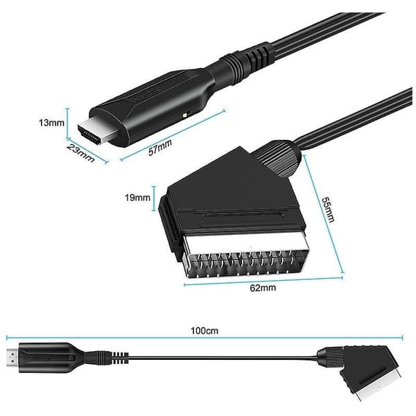 Scart til HDMI-konverter lydvideoadapter for HDTV/DVD/set-top-boks/PS3/PAL/NTSC Starlight