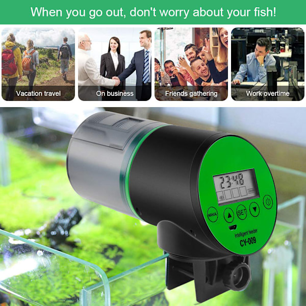 Automatisk fiskmatare för akvarium, anpassningsbart matningsschema, uppladdningsbar timer med USB-laddningskabel för guldfiskar och sköldpaddor, fuktsäker design