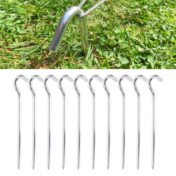 10 st tältpinnar i kraftig aluminiumlegering med krok för camping/vandring