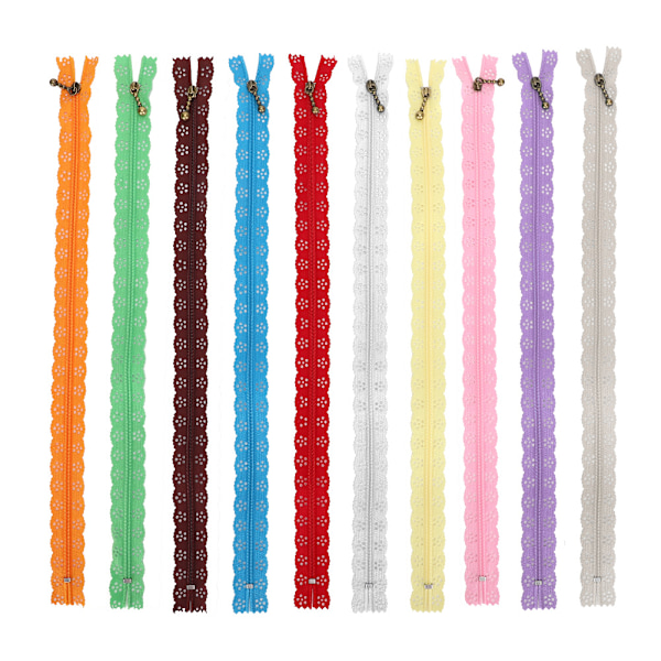 10 st spetsblixtlås blandad stil knopp silke form nr 3 nylon sy klädtillbehör 35 cm