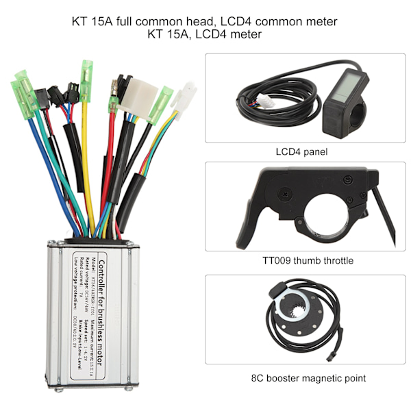 Elektrisk cykelkonverteringssats Professionell KT 15A Controller LCD4 Panel TT009 Tumgasreglage Set för 36V 48V 250W Motor