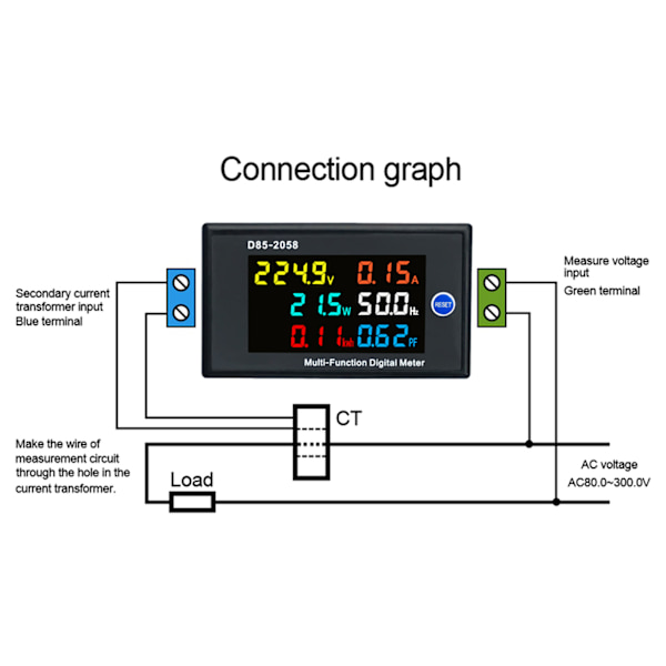 Effektmätar Enfas LCD Digital Display Spänning Ström Mätare Testare AC 40‑300V