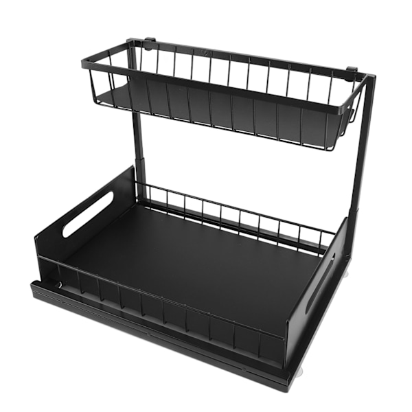 Under Sink Organizer L-forma 2-nivåers utdragbar diskbänkhylla för under kök badrum diskbänk arrangörer och förvaring svart