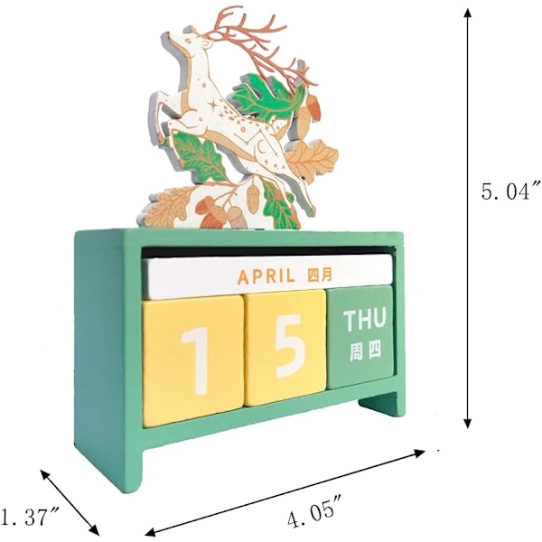 Trä skrivbord block kalender evig block månad datum vecka display för hem kontor inredning（Hjort) Grön
