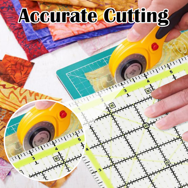 2 st Kvadratiska Quiltlinjaler, 4,5 tum & 6 tum Akryl Tyg Skärlinjal med Klara Tryckta Linjer Transparent Halksäker Metrisk Linjal DIY Quiltning