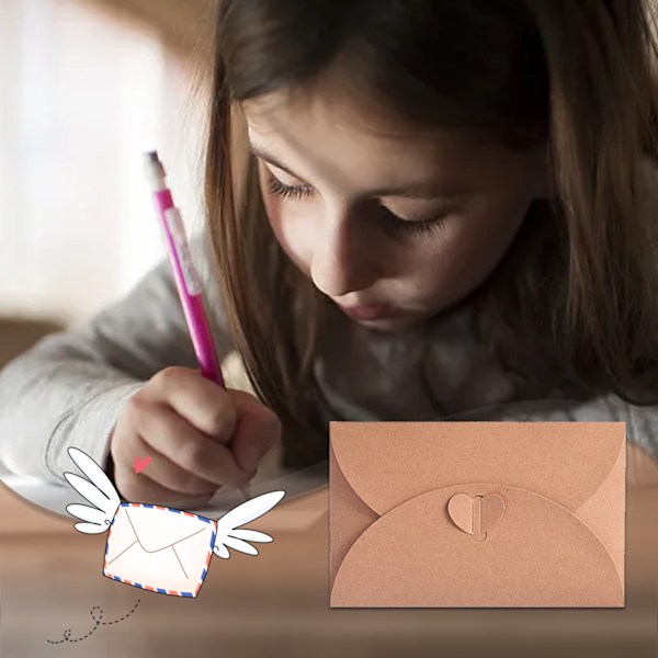 20-pack Tackkort Kuvert, Kraftpapper Kuvert Multipack med Små Brevkuvert med Hjärtformad Stängning, för Lärare, Barn, Examen, Bröllop