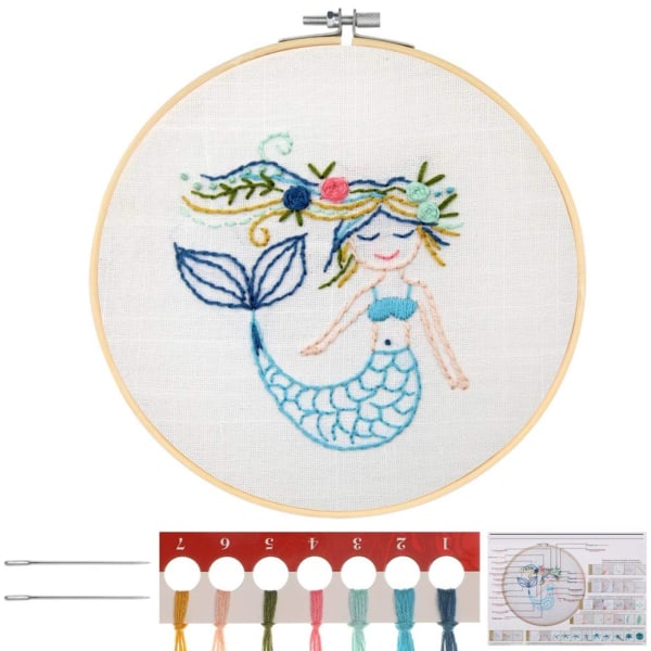 Broderikit för barn, broderikit med sjöjungfru, korsstygnsbroderi, korsstygnsset, broderikit för nybörjare för barn