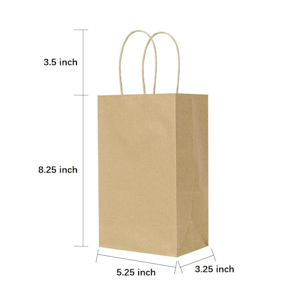 10-pack 5,25x3,25x8,25 tum små naturliga papperspresentpåsar med handtag i bulk, Kraftpåsar för födelsedagsfestgåvor Livsmedelshandel