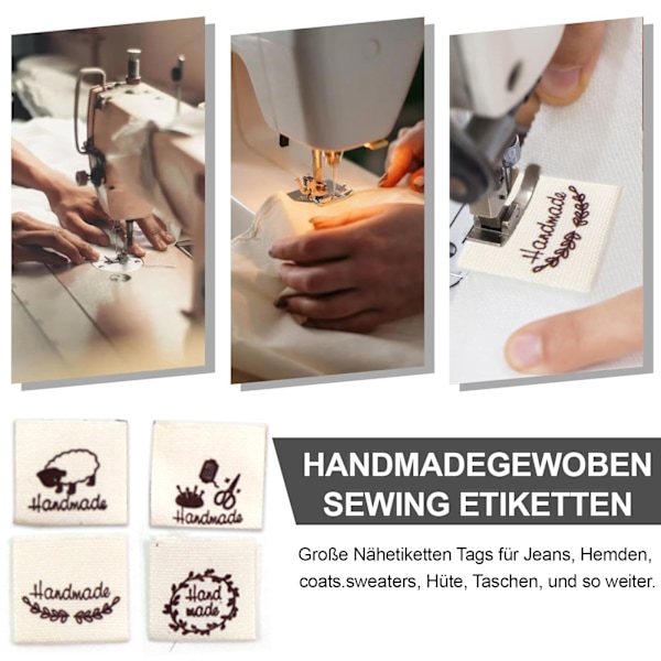 Handgjorda sytygslappar i tyg, 80 st tyglappar textiletiketter för kläder, lamm och kärleksmönster handgjorda etiketter, etiketter DIY sömnad