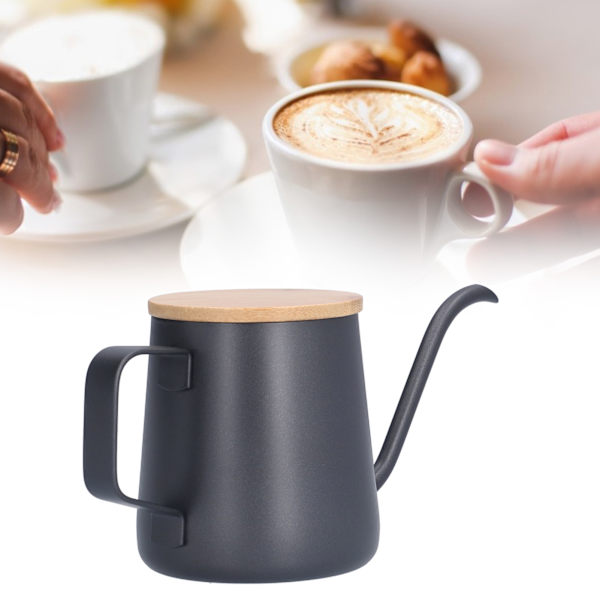 350 ml rostfritt stål kaffekanna lång smal pip manuell kaffebryggning vattenkokare med bambulock