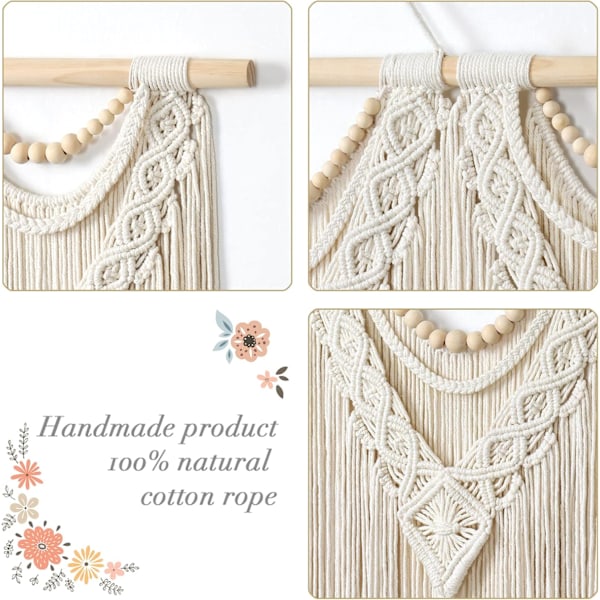 Macrame väggbonad stor boho chic vävd gobeläng blad tofs konstgjord bomullsrep bohemisk macrame väggdekor för sovrum vardagsrum hem bakgrund