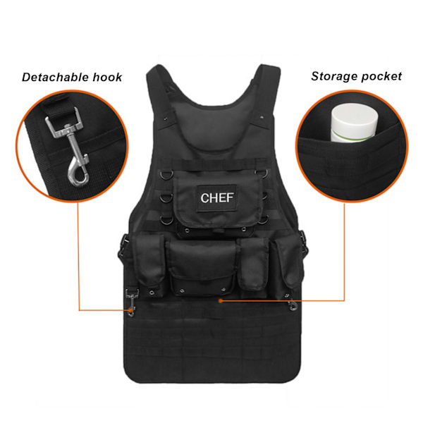 Molle Canvas Förkläde BBQ Grill Kock Förkläde Utomhus Camping Verktyg Förkläde med Förvaringsfickor