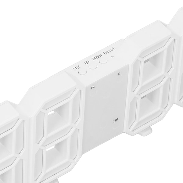 3D LED Digital Klocka Tid Datum Temperatur Display Röststyrning Automatisk Ljusstyrka Justering Digital Väggklocka Vitt Skal Blå Tecken